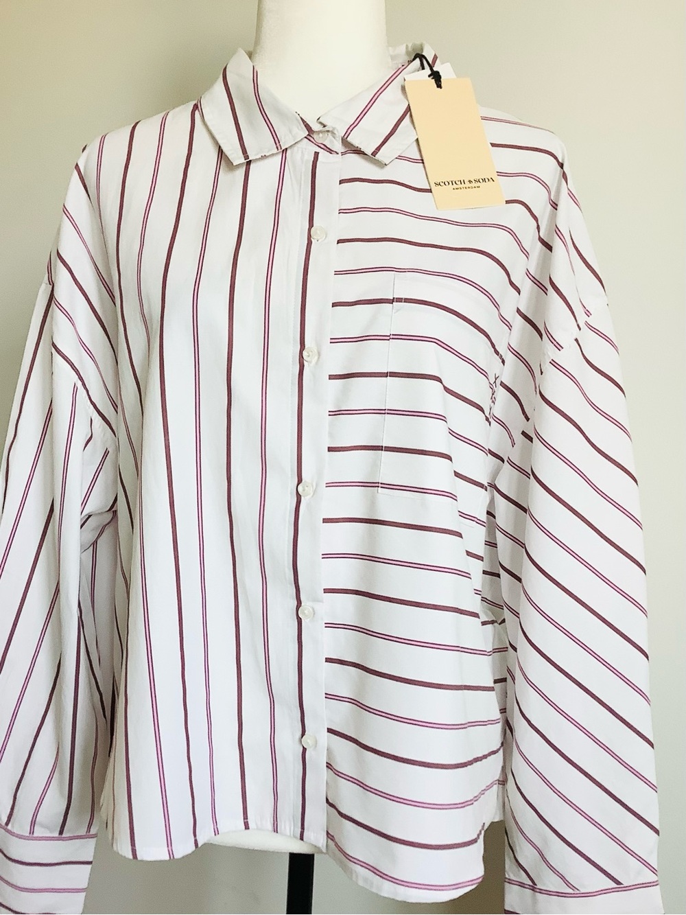 NEW Scotch & Soda Oversize Cropped Boyfriend Shirt Sugar Swizzle Shirt Women XL